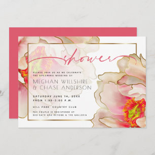 Exotic Coral Rose Peony Couple's Shower  Invitatio Invitation