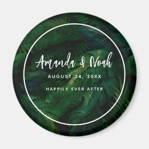 Exotic Dark Green Tropical Leaves Wedding Magnet