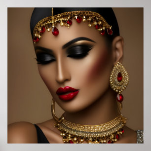 Exotic Egyptian jewellery women gold red black  Poster