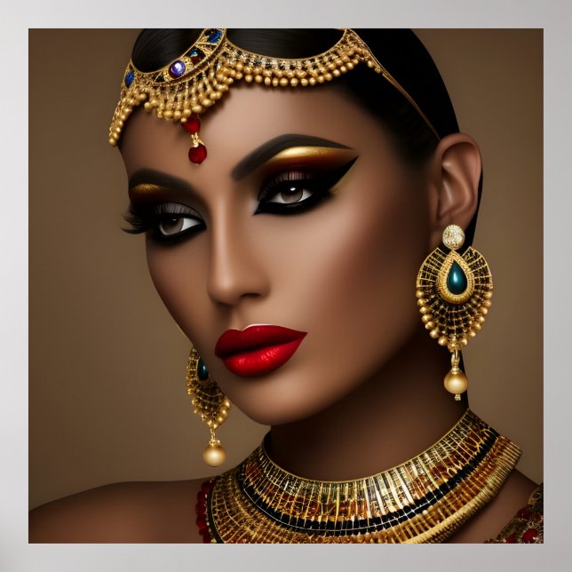 Exotic Egyptian jewellery women gold red green Poster (Front)