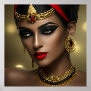Exotic Egyptian jewels beautiful women gold red Poster
