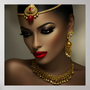 Exotic Egyptian jewels beautiful women golden red  Poster