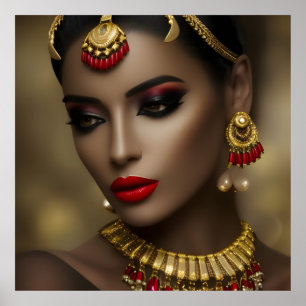 Exotic Egyptian jewels stunning women gold red Poster