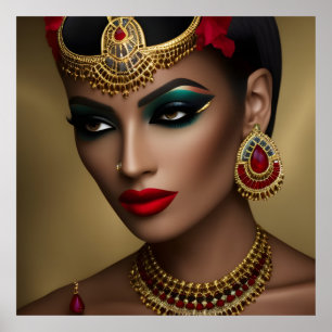 Exotic Egyptian jewels women gold red black Poster