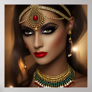 Exotic Egyptian jewels women gold red headpiece Poster