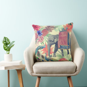  Exotic Elephant Peacock Pretty Cushion