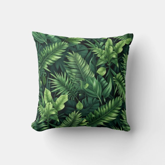 Exotic Emerald Canopy: A Lush Seamless Composition Cushion (Front)