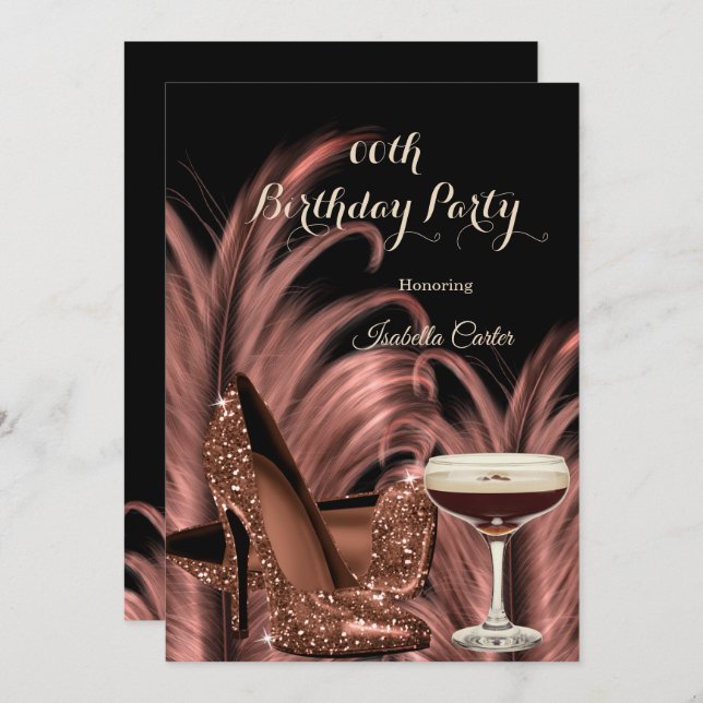 Exotic Espresso Martini Heels Birthday Party Invitation (Front/Back)