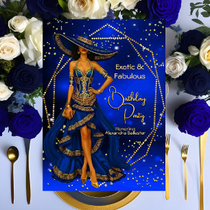 Exotic Fabulous Blue Gold Birthday Party Stunning Invitation