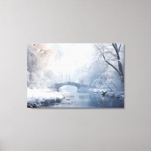Exotic Fantasy Snowscape: Bridge in Dark White Canvas Print