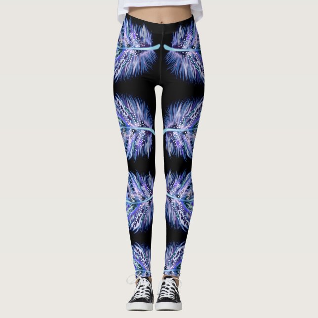 Exotic Feather Black Leggings - Choose Colour (Front)