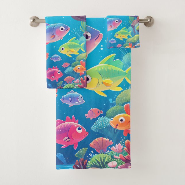 Exotic Fish in Deep Blue Ocean: Sea Life Bath Towel Set (Insitu)