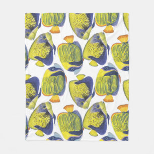 Exotic Fishes: Watercolor Tropical Seamless. Fleece Blanket