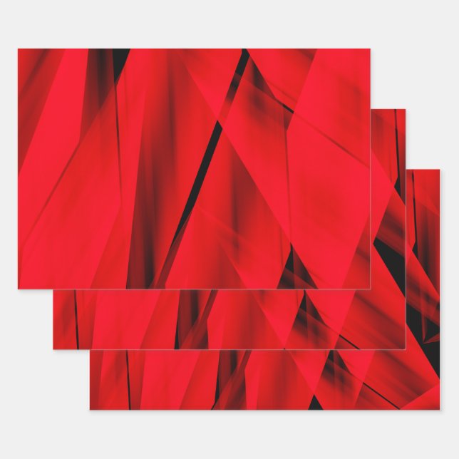 Exotic Flaming Red Trendy Abstract Design Wrapping Paper Sheet (Set)
