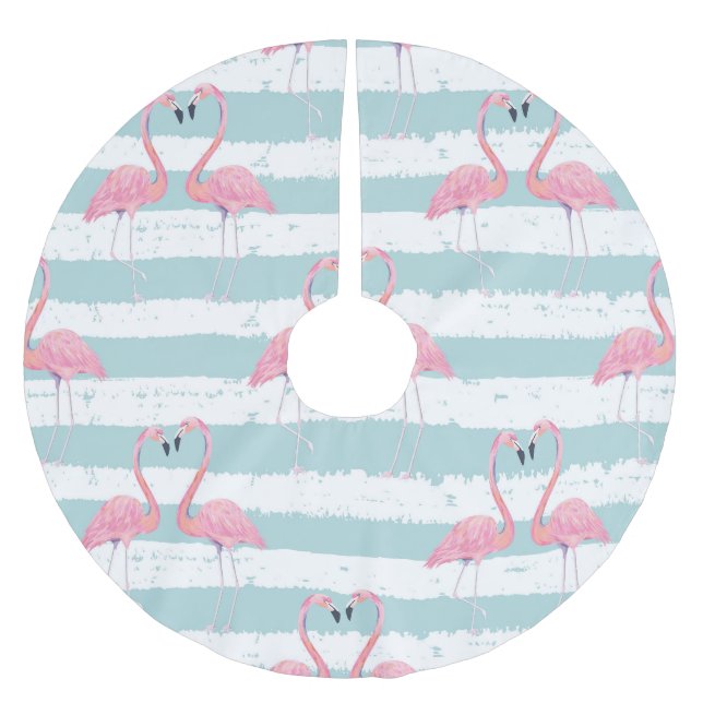 Exotic Flamingo Striped Background Pattern Brushed Polyester Tree Skirt (Front)