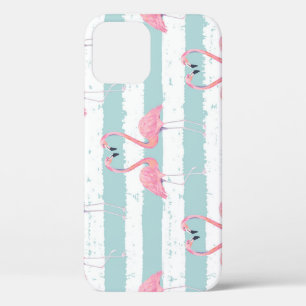 Exotic Flamingo Striped Background Pattern iPhone 12 Case