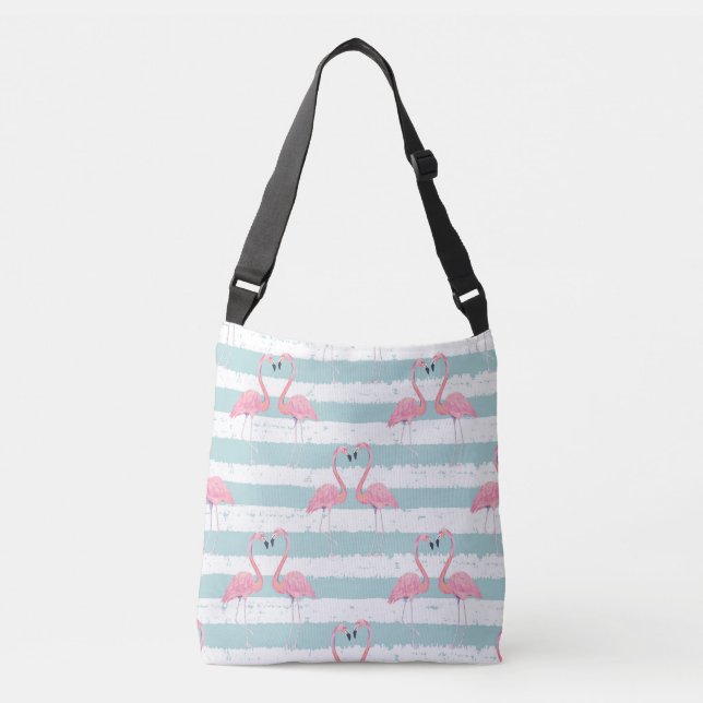 Exotic Flamingo Striped Background Pattern Crossbody Bag (Front)