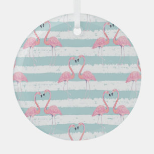 Exotic Flamingo Striped Background Pattern Glass Tree Decoration