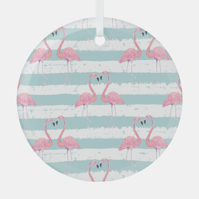 Exotic Flamingo Striped Background Pattern Glass Tree Decoration (Front)