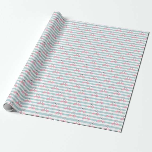 Exotic Flamingo Striped Background Pattern Wrapping Paper (Unrolled)
