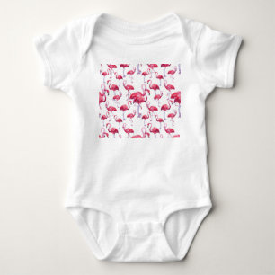 Exotic Flamingo Watercolor Bird Baby Bodysuit