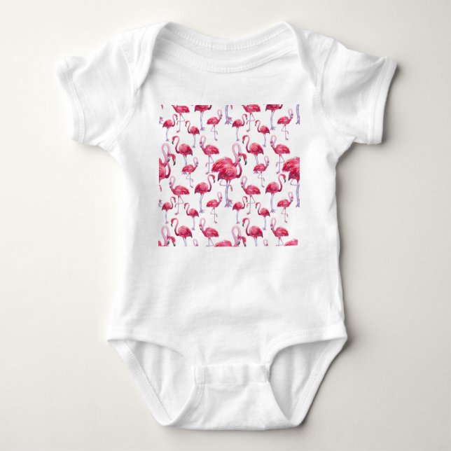 Exotic Flamingo Watercolor Bird Baby Bodysuit (Front)
