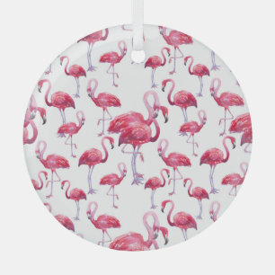Exotic Flamingo Watercolor Bird Glass Tree Decoration