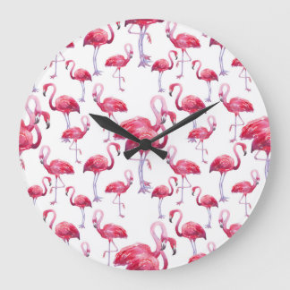 Exotic Flamingo Watercolor Bird Large Clock