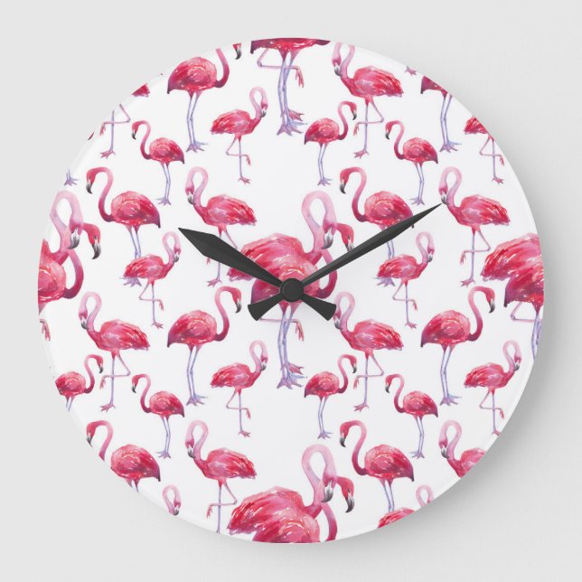 Exotic Flamingo Watercolor Bird Large Clock (Front)