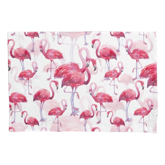 Exotic Flamingo Watercolor Bird Pillowcase (Front)