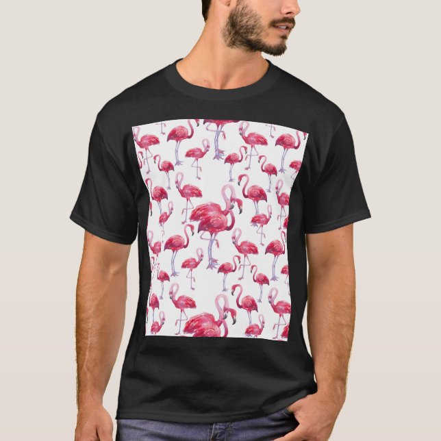 Exotic Flamingo Watercolor Bird T-Shirt (Front)