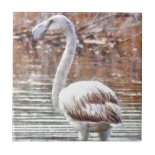 Exotic Flamingo Watercolor Ceramic Tile