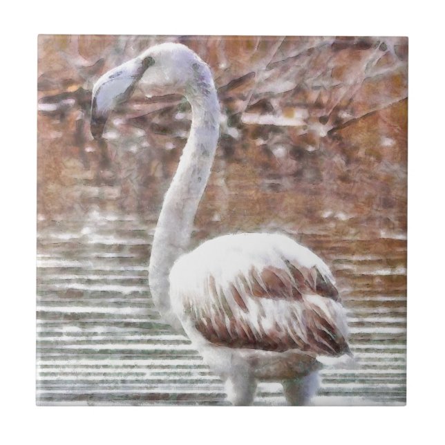 Exotic Flamingo Watercolor Ceramic Tile (Front)