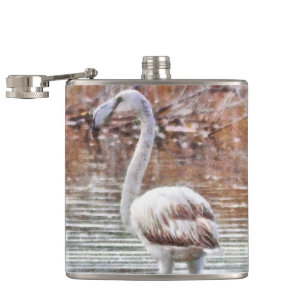 Exotic Flamingo Watercolor Hip Flask
