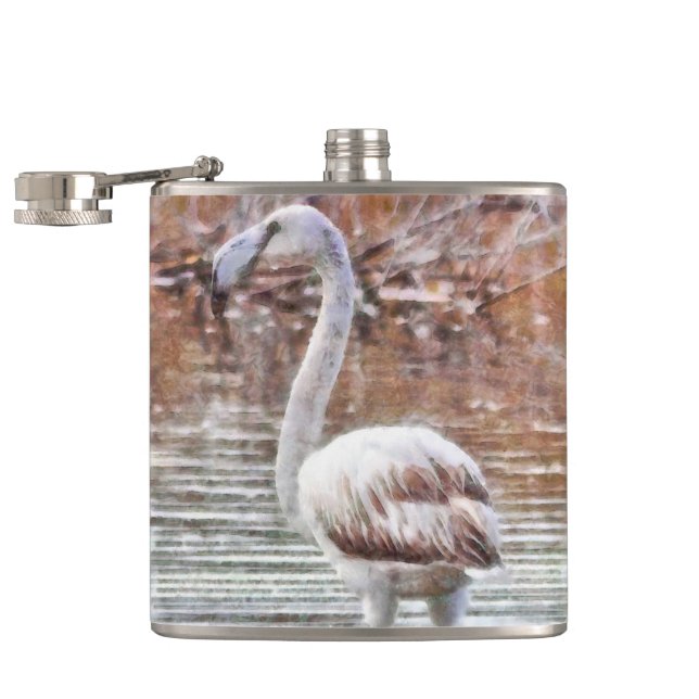 Exotic Flamingo Watercolor Hip Flask (Opened)