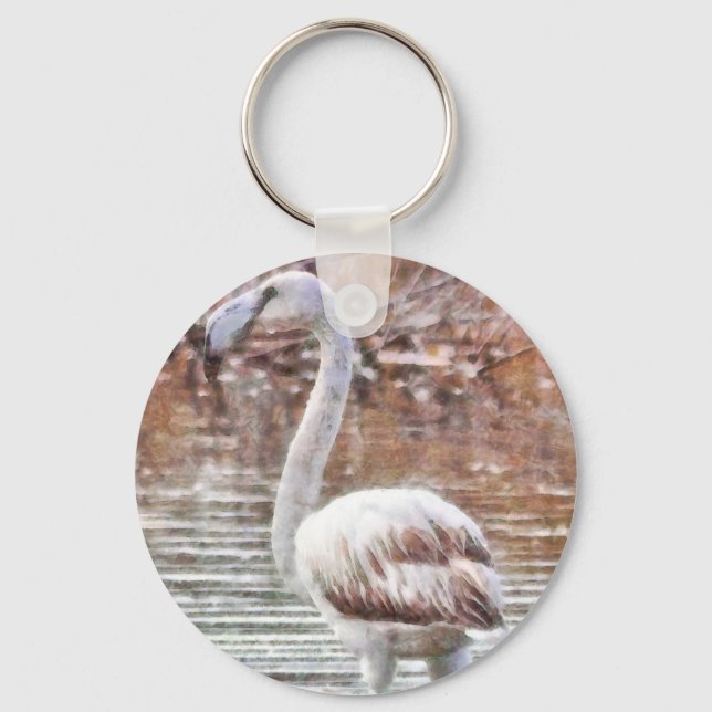 Exotic Flamingo Watercolor Key Ring (Front)