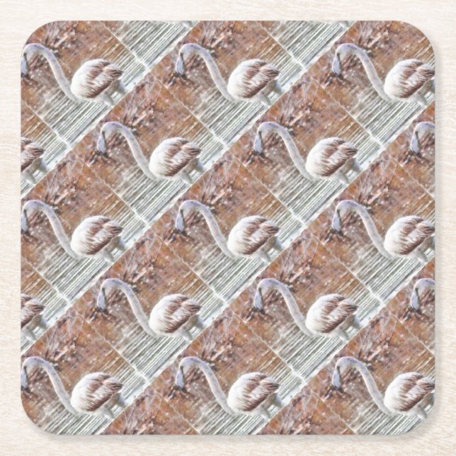 Exotic Flamingo Watercolor Square Paper Coaster (Front)