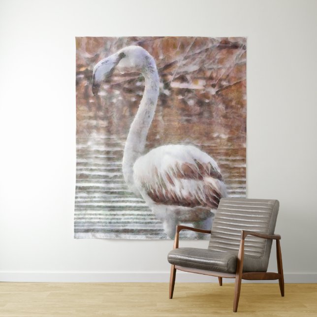 Exotic Flamingo Watercolor Tapestry (In Situ)