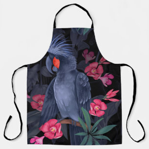 Exotic Floral Black Parrot: Tropical Nature Apron