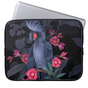 Exotic Floral Black Parrot: Tropical Nature Laptop Sleeve
