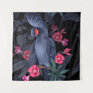 Exotic Floral Black Parrot: Tropical Nature Tapestry