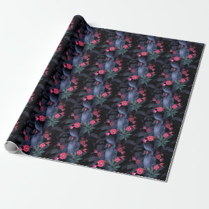 Exotic Floral Black Parrot: Tropical Nature Wrapping Paper