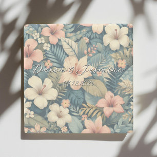 Exotic Floral Elegant Tropical Palm Leaves Wedding Stone Coaster