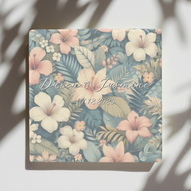 Exotic Floral Elegant Tropical Palm Leaves Wedding Stone Coaster (Creator Uploaded)