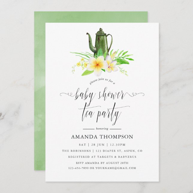 Exotic Floral Frangipani Baby Shower Tea Party Invitation (Front/Back)