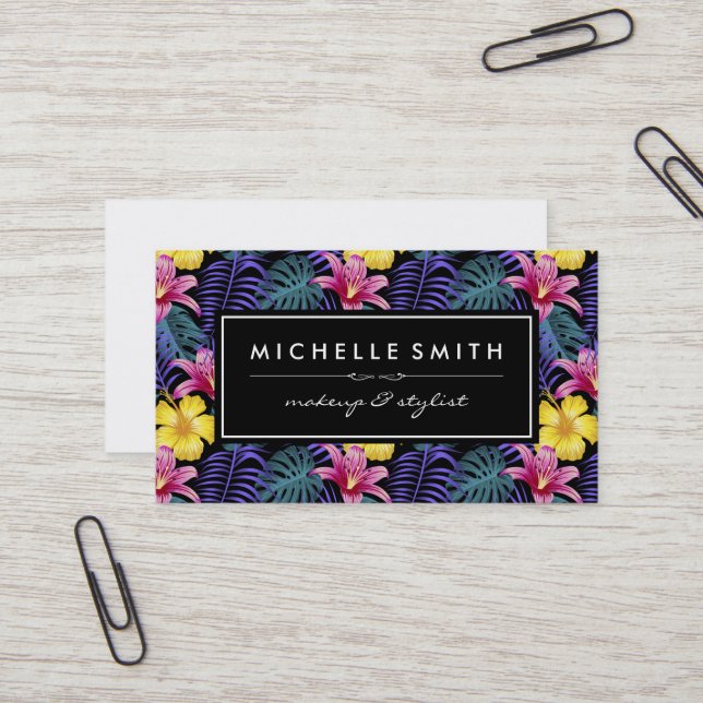 Exotic Floral Pattern Business Card (Front/Back In Situ)