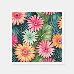 Exotic Floral with Palm Leaves Napkin