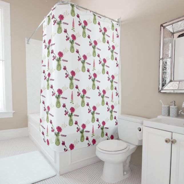 Exotic flower arrangement in glass shower curtain (In Situ)