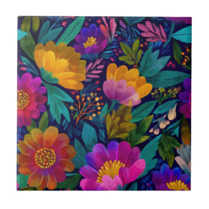 Exotic Flower Blossoms Bold& Elegant Chic Floral Ceramic Tile