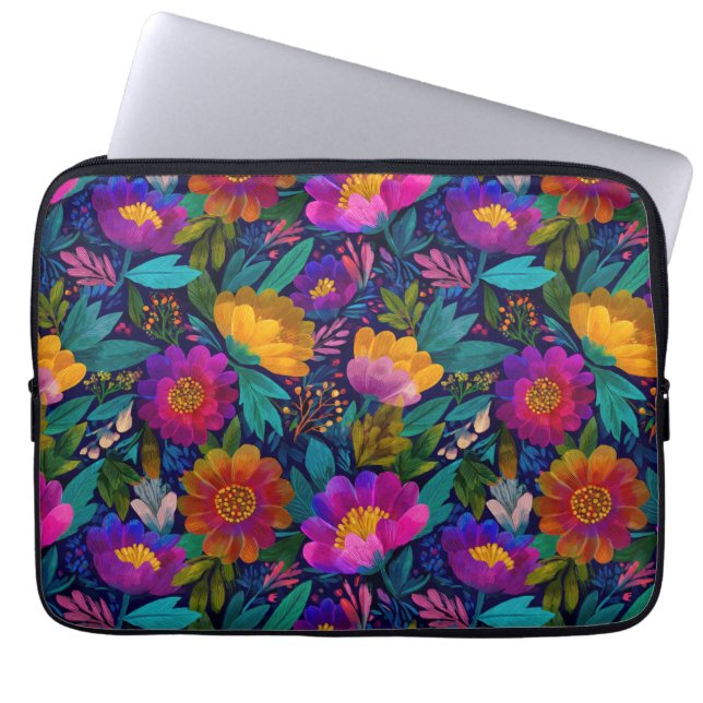Exotic Flower Blossoms Bold& Elegant Floral  Laptop Sleeve (Front)